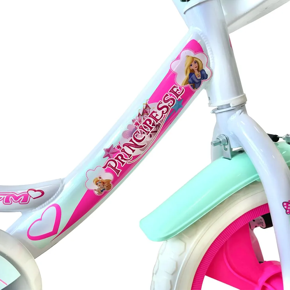GFM BIKE Bicicletta bambina Principesse Bianca 12 con stabilizzatori da tre a 5 anni- 85-105cm-5