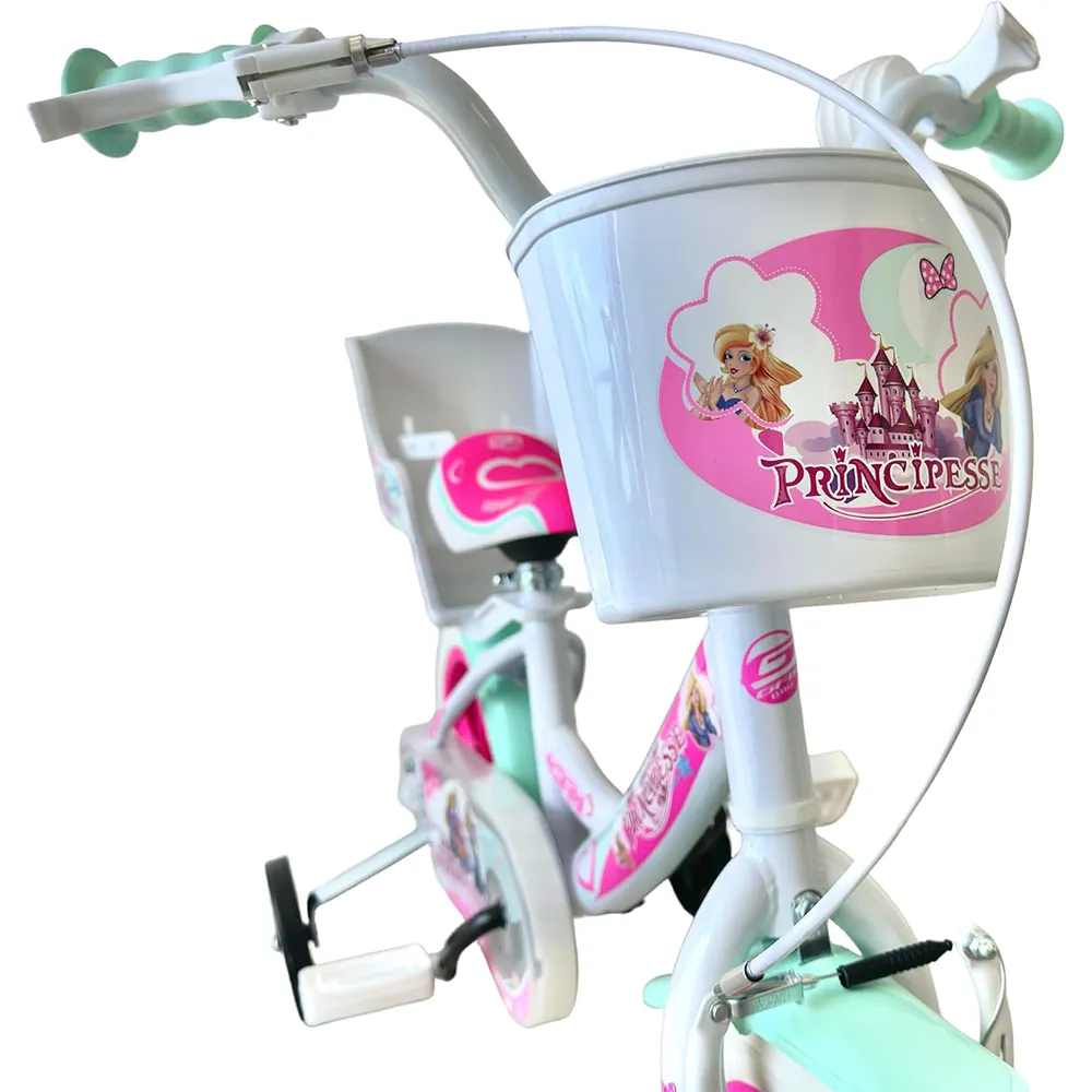 GFM BIKE Bicicletta bambina Principesse Bianca 12 con stabilizzatori da tre a 5 anni- 85-105cm-6