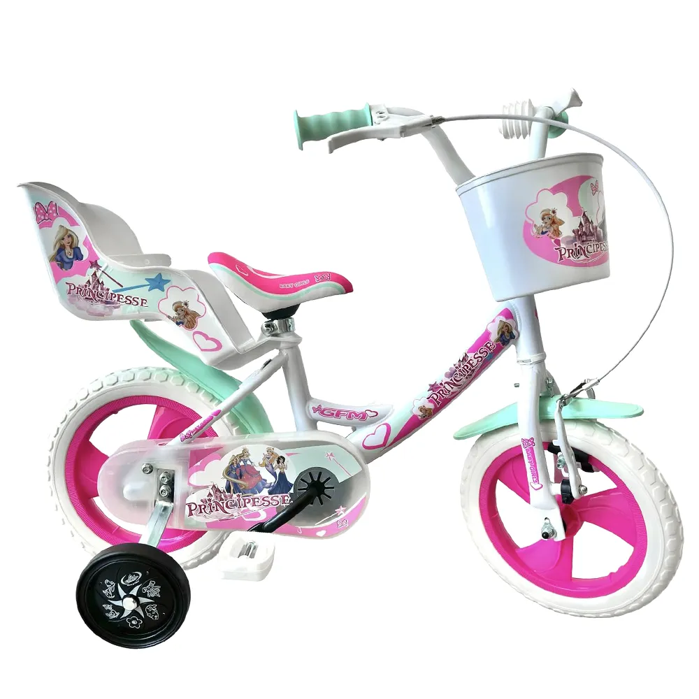 GFM BIKE Bicicletta bambina Principesse Bianca 12 con stabilizzatori da tre a 5 anni- 85-105cm