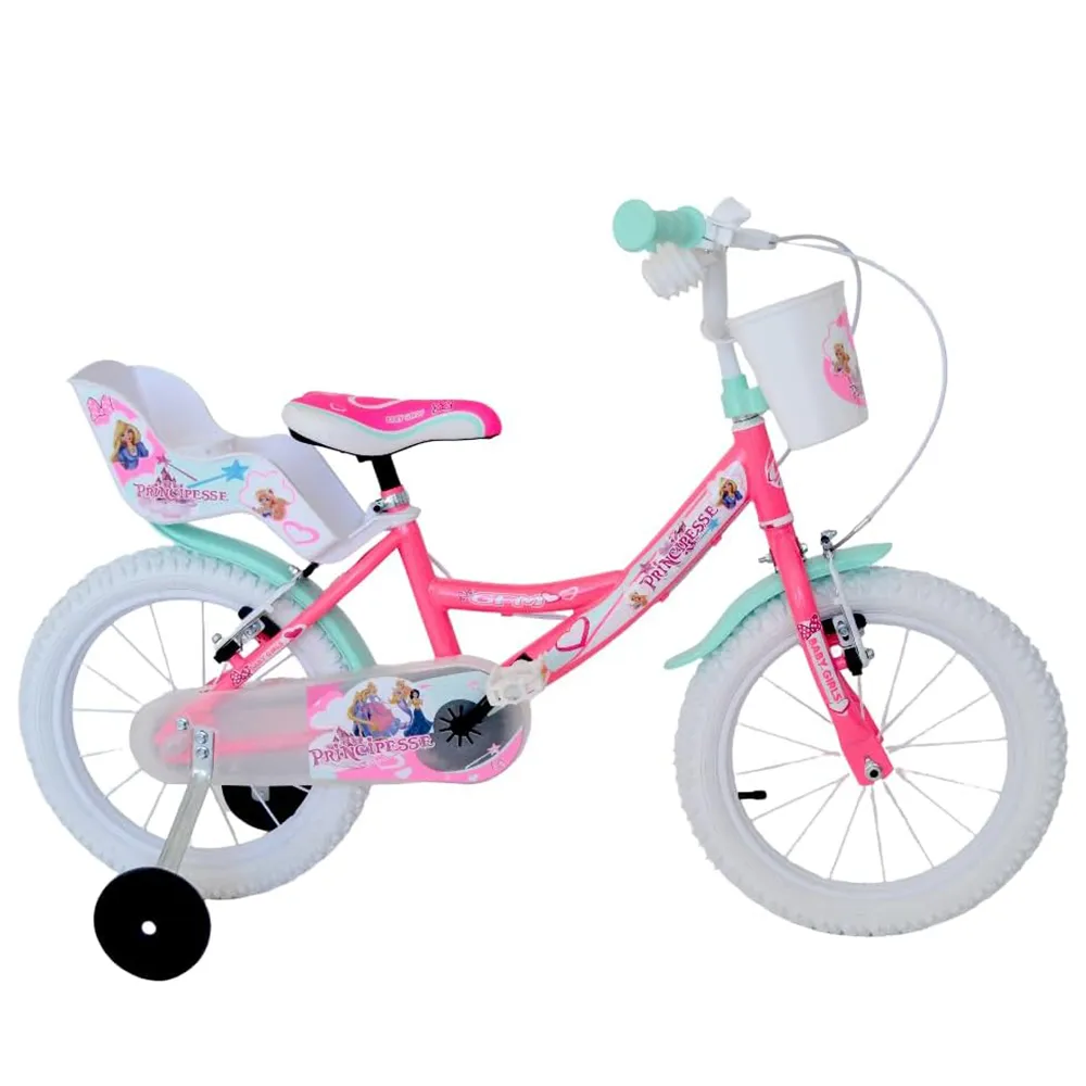 GFM BIKE Bicicletta bambina Principesse Rosa 16 con stabilizzatori Da 4 a 6 anni, 105-120 cm-1