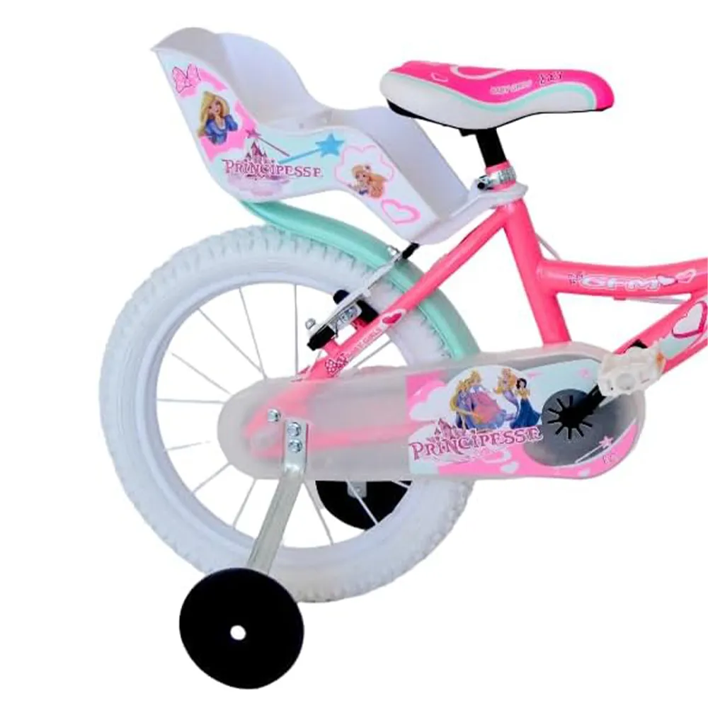 GFM BIKE Bicicletta bambina Principesse Rosa 16 con stabilizzatori Da 4 a 6 anni, 105-120 cm-2
