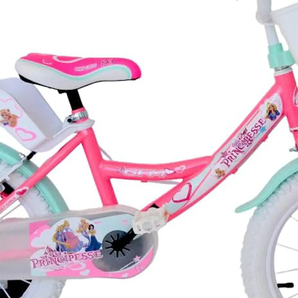 GFM BIKE Bicicletta bambina Principesse Rosa 16 con stabilizzatori Da 4 a 6 anni, 105-120 cm-3