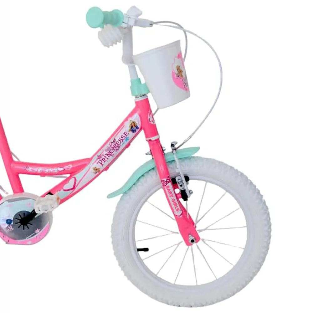 GFM BIKE Bicicletta bambina Principesse Rosa 16 con stabilizzatori Da 4 a 6 anni, 105-120 cm-4