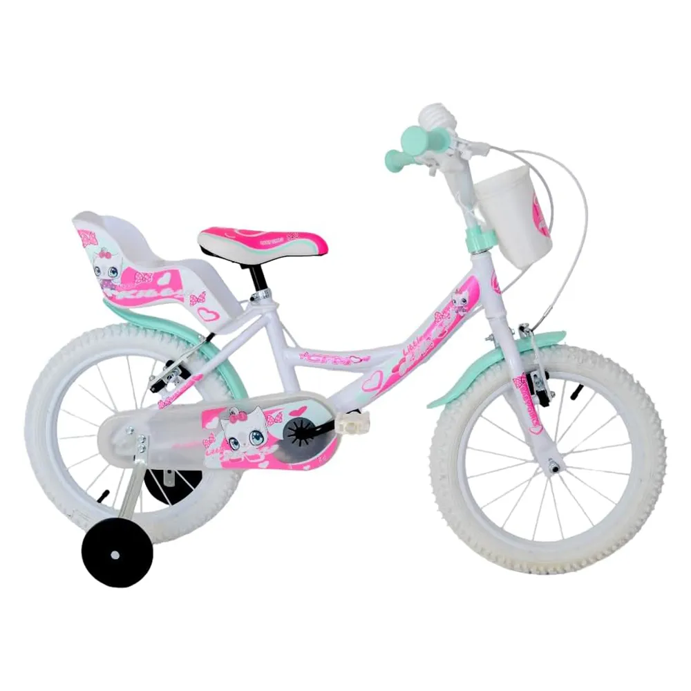 GFM BIKE Bicicletta bambini Kitty Bianco 14 pollici 3-5 anni Con stabilizzatori 95 – 100 cm