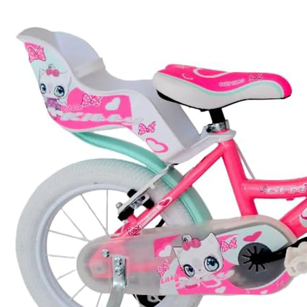 GFM BIKE Bicicletta bambini Kitty Bianco 14 pollici 3-5 anni con stailizzatori 95-100 cm-2