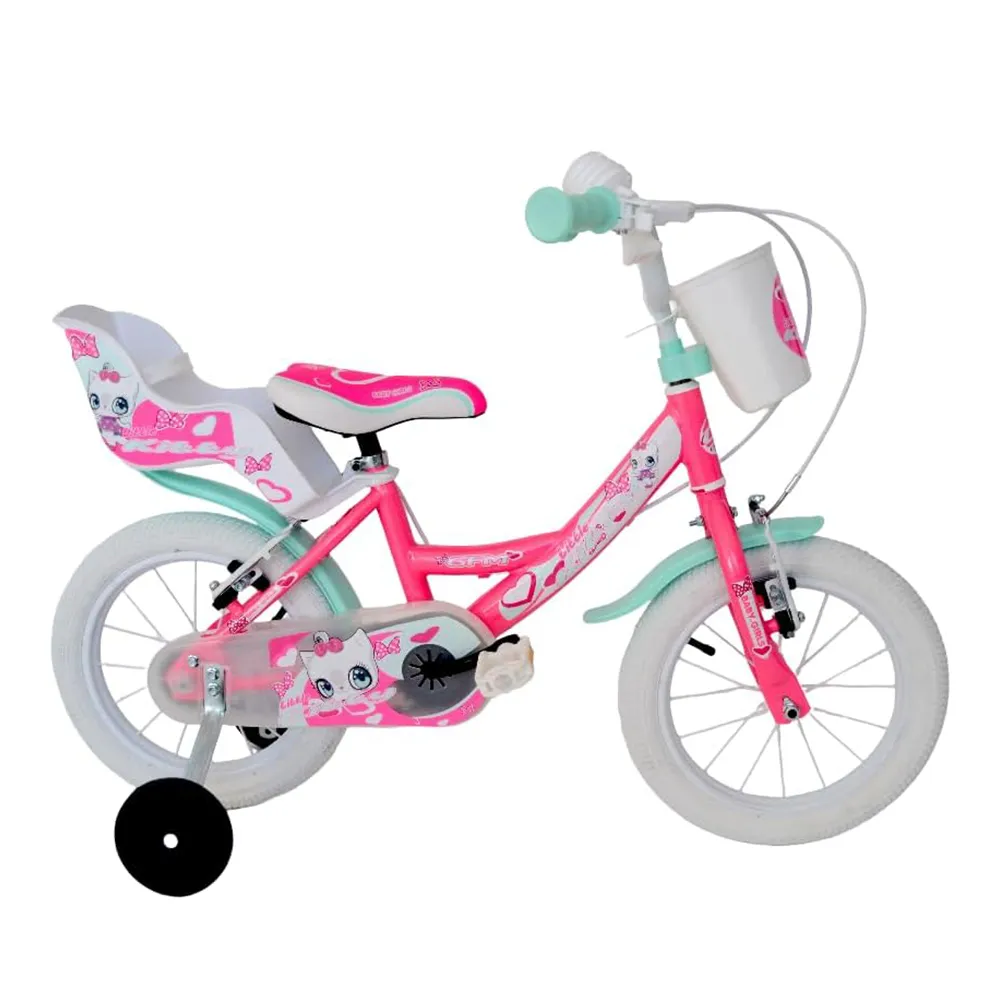GFM BIKE Bicicletta bambini Kitty Bianco 14 pollici 3-5 anni con stailizzatori 95-100 cm