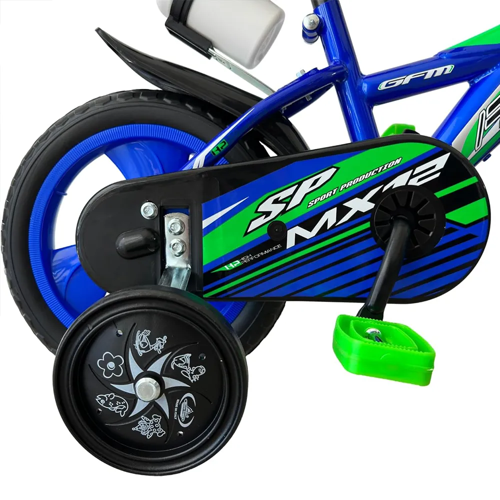 gfm bike bici racing bicicletta bambino 12 pollici blu con stabilizzatori 2-4 anni 85-100 cm-2