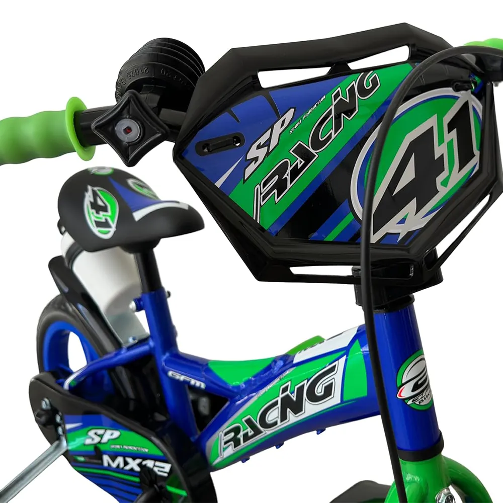 gfm bike bici racing bicicletta bambino 12 pollici blu con stabilizzatori 2-4 anni 85-100 cm-5
