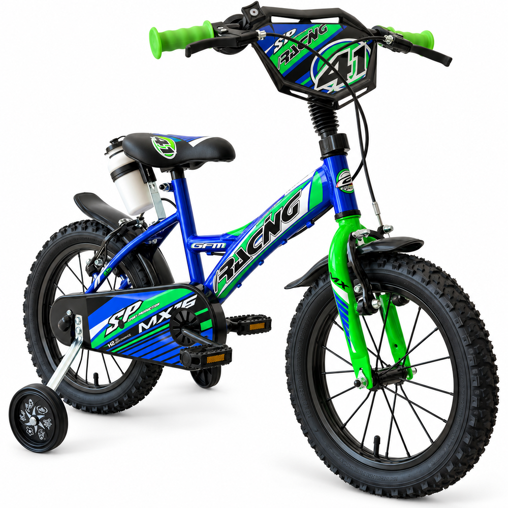 Bicicletta Racing Blu e Verde con Rotelle