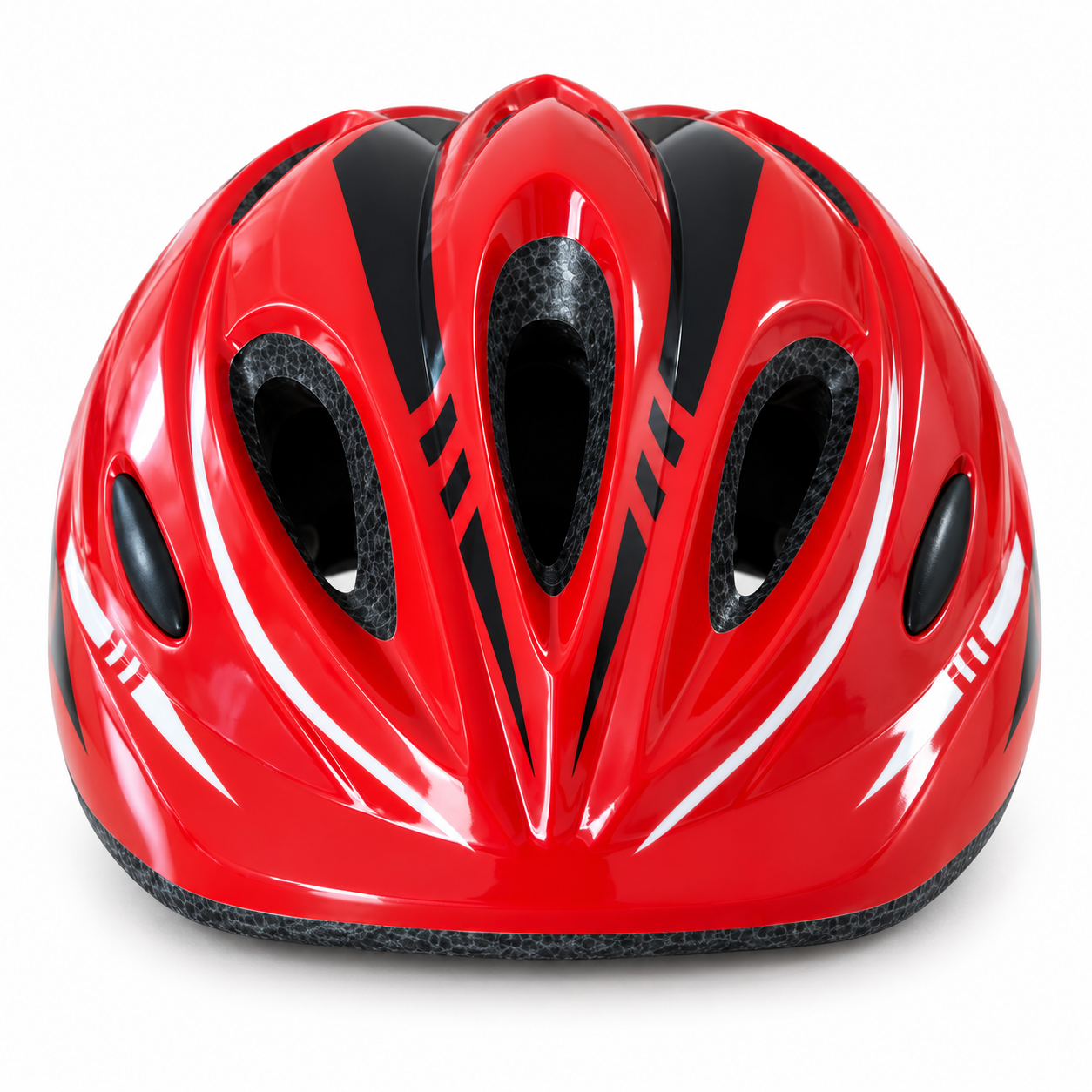 Casco rosso frontale su fondo bianco