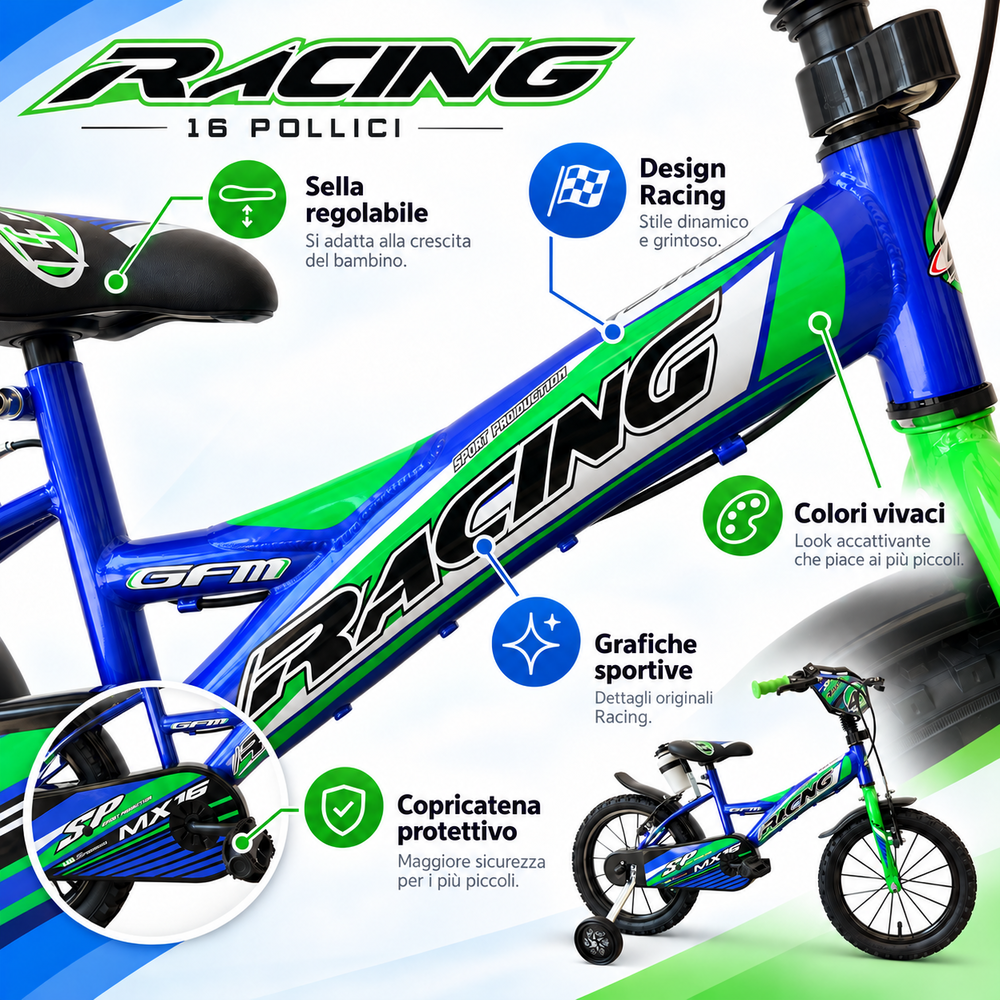 Infografica Bici Kids Racing 16 Pollici