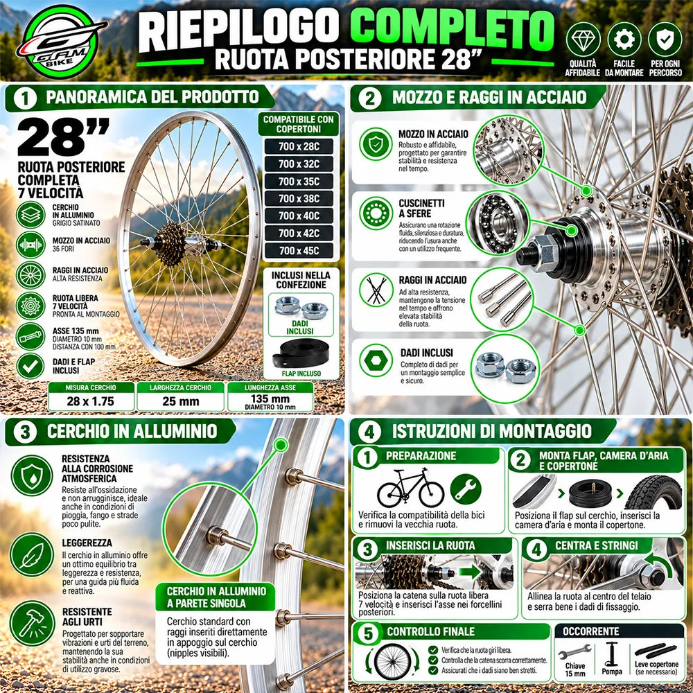 Ruota Posteriore Bici 28” 700C con Ruota Libera 7 Velocità-gallery1
