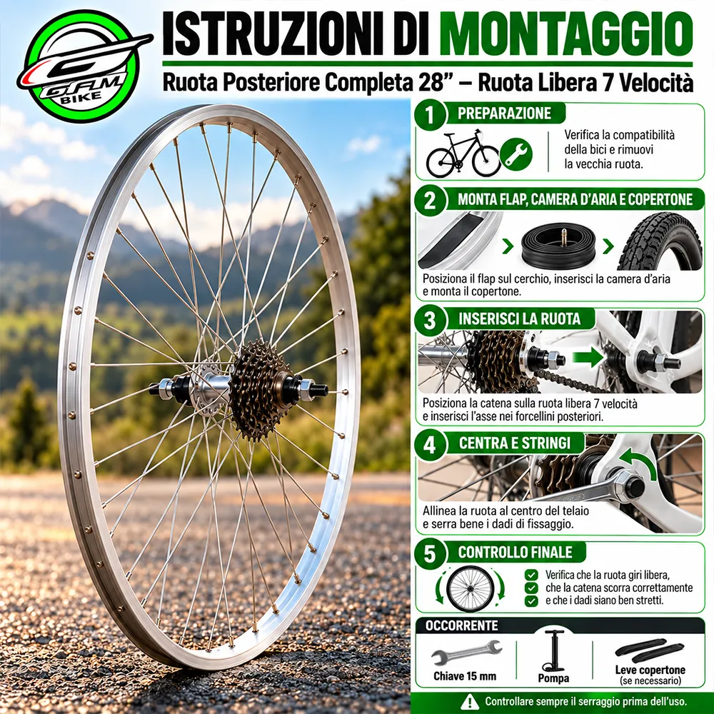 Ruota Posteriore Bici 28” 700C con Ruota Libera 7 Velocità-gallery2