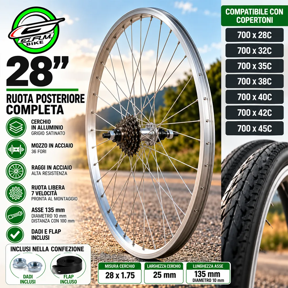 Ruota Posteriore Bici 28” 700C con Ruota Libera 7 Velocità-gallery4