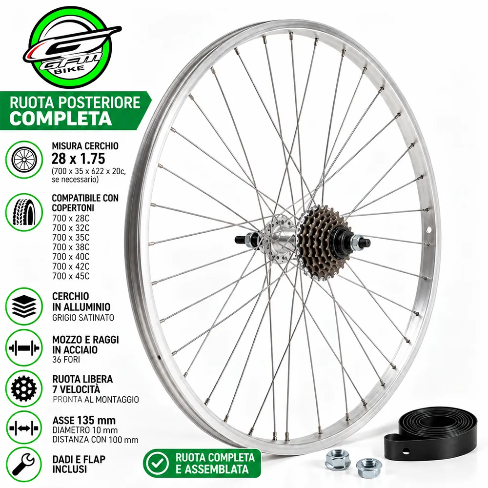 Ruota Posteriore Bici 28” 700C con Ruota Libera 7 Velocità-gallery5